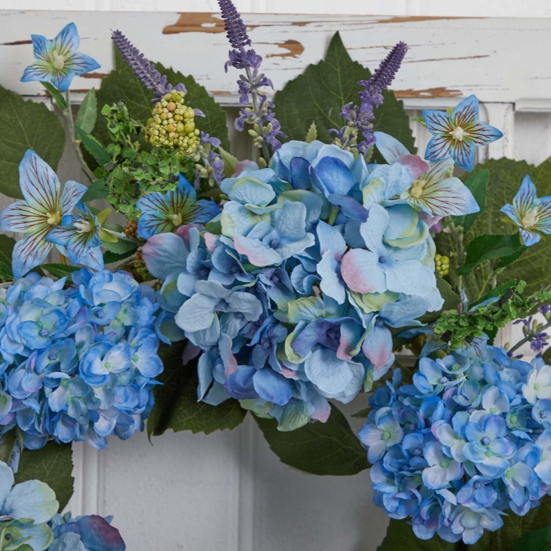 Nearly Natural, 24" Hydrangea Wreath (4224),Blue - Image 4